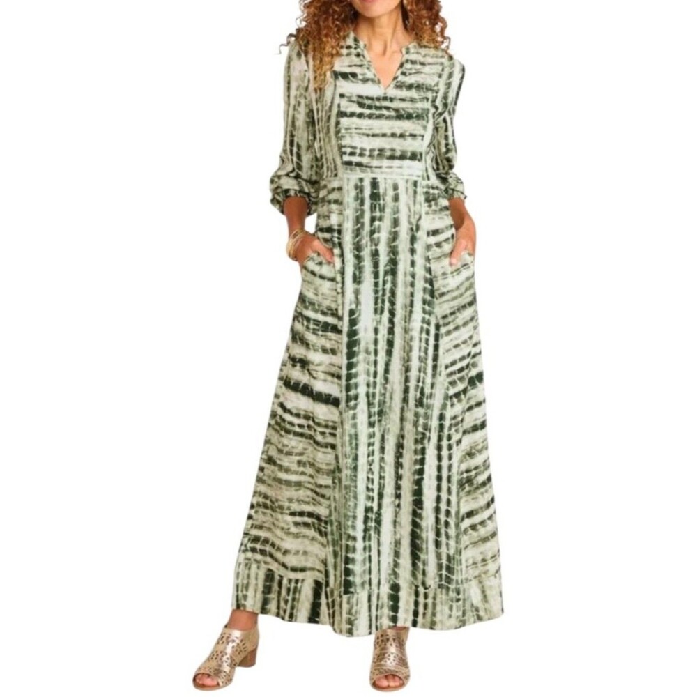 Soft Surroundings Green Tie Dye Alejandra Maxi Dress